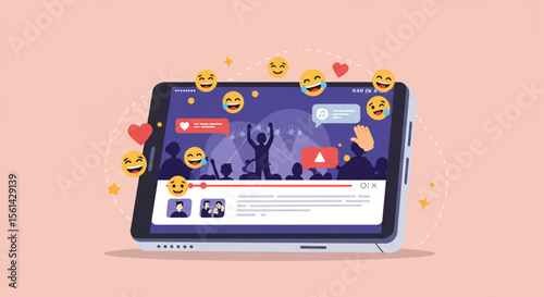 A digital device displaying a live stream with audience engagement and reactions.