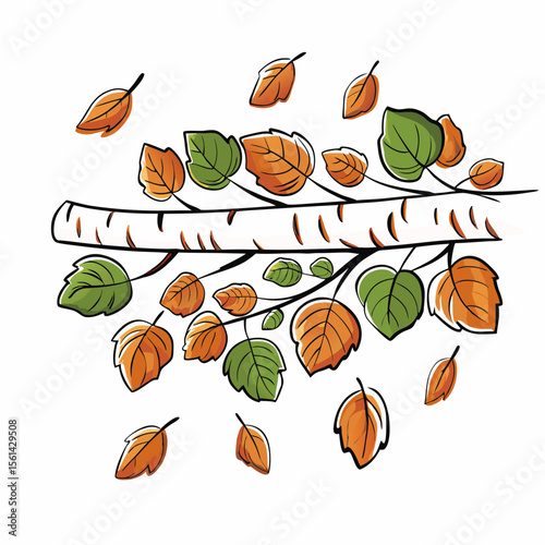 Birch Branch with Colorful Autumn Leaves for Fall Celebration, Seasonal Decor, Nature Blogs, Eco-Friendly Websites, and Seasonal Awareness Campaigns  