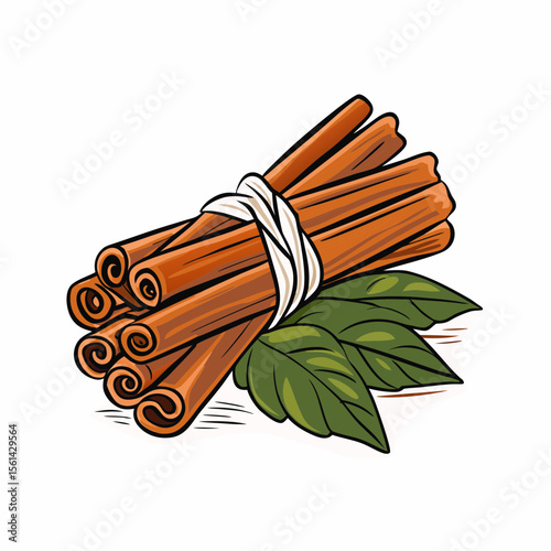 Bundled Cinnamon Sticks with Green Leaves Representing Autumn Equinox for Seasonal Recipes, Blog Posts, Home Decor, and Culinary Inspiration  