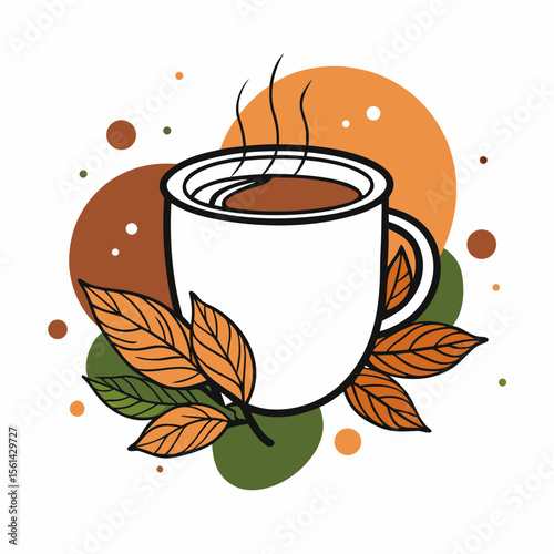 Hot Cocoa Cup Surrounded by Autumn Leaves and Warm Colors for Fall-Themed Blogs, Seasonal Websites, Warm Beverage Menus, and Cozy Home Decor Content  