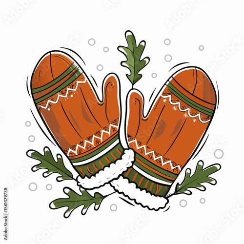Knitted Mittens for the Start of Fall with Autumn Leaves and Snowflakes for Seasonal Decor, Crafts, Blogs, and Social Media Content  