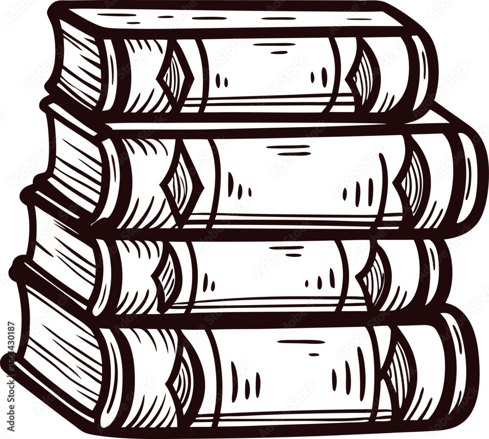 Obraz premium Hand drawn vintage engraved illustration of stacked antique books isolated on white background, detailed old sketch