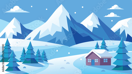 Winter wonderland with snowy mountains as a simple vector illustration.