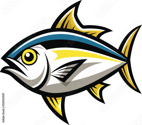 Stylized Tuna Fish With Bold Black Contour Lines