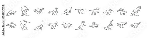 Collection of line drawings representing various types of dinosaurs