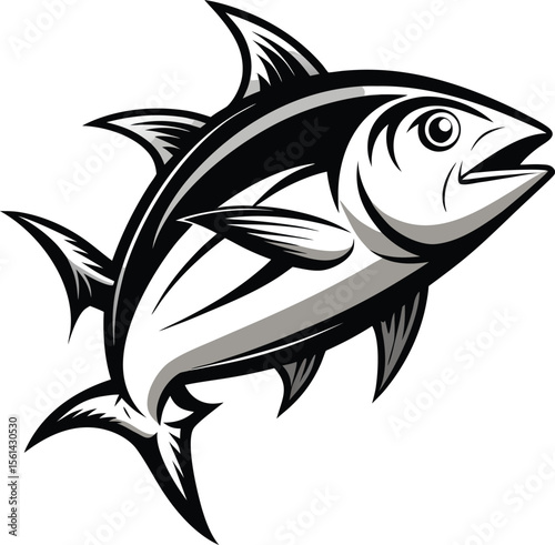 Tuna Fish In Dynamic Swimming Pose Detailed Black