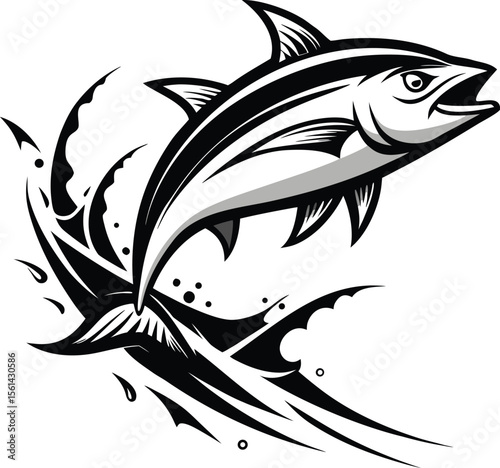 Tuna Fish Leaping With Water Trails Dynamic Blac