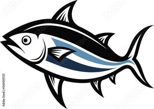 Tuna Fish Swimming Left Streamlined Shape In Bla