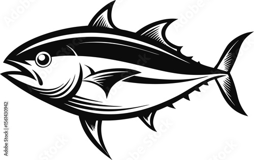 Tuna In Motion With Curved Body Black Vector Ske
