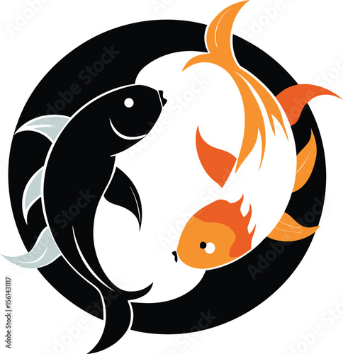 Two Goldfish Swimming In Circle Formation Yin Ya