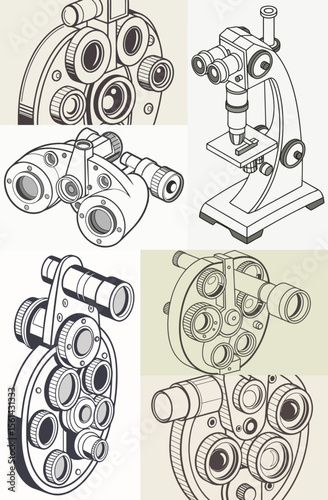 Close-up view of a phoropter, essential ophthalmology and optometry equipment used for precise vision testing and eye exams