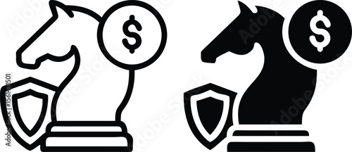 Financial Strategy Icon – Chess Knight with Dollar and Shield Symbol for Investment and Protection