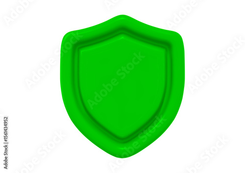 3d green shield. Concept of secure protection. Stock vector illustration on isolated background.