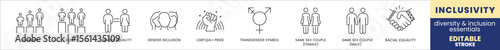 Inclusivity Icons: A comprehensive collection of line icons representing various facets of inclusivity, diversity, and equality. Featuring symbolic representations of various inclusion concepts. 