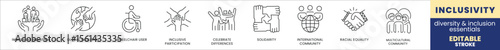 Inclusivity Icons: A comprehensive collection of line icons representing various facets of inclusivity, diversity, and equality. Featuring symbolic representations of various inclusion concepts. 