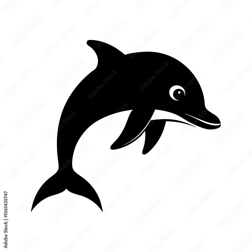 Fototapeta premium Dolphin head full black silhouette intelligent marine mammal vector illustration