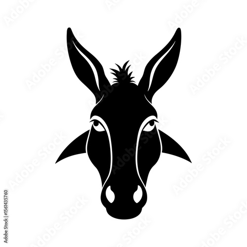 Donkey head full black silhouette domestic working animal vector illustration