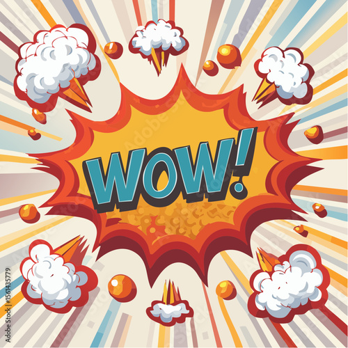 Retro comic book-inspired background with explosive shapes, speech bubbles, and bold text