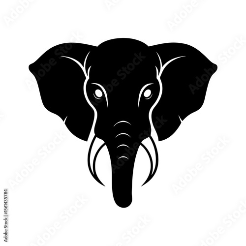 Elephant head full black silhouette giant animal with trunk vector illustration
