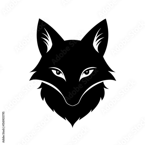 Fox head full black silhouette clever forest animal face vector illustration