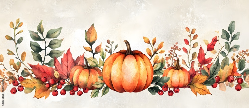 Fototapeta premium Autumn pumpkin background with autumn leaves, copy space