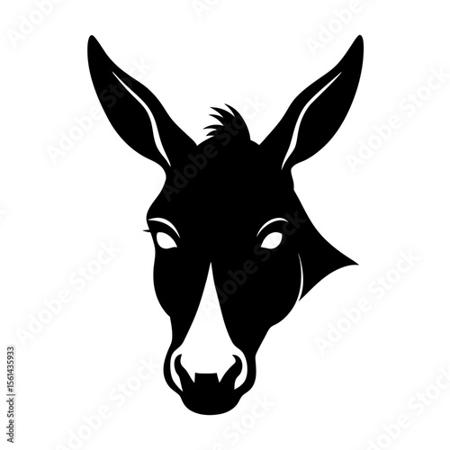 Mule head full black silhouette working animal hybrid face vector illustration