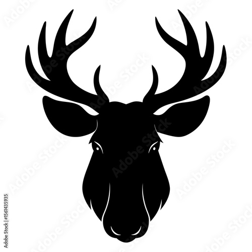 Moose head full black silhouette large mammal with antlers vector illustration