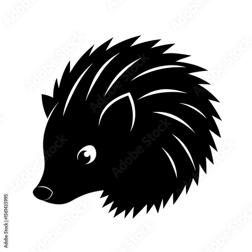 Porcupine head full black silhouette rodent with sharp quills vector illustration