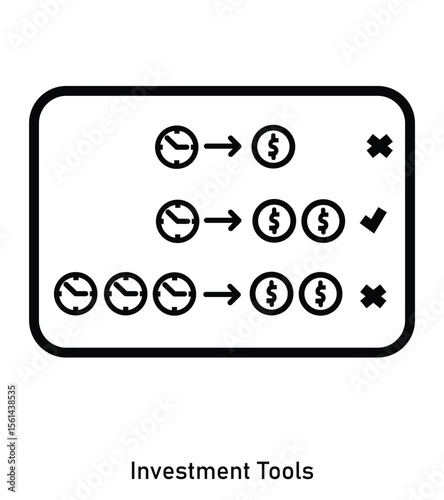 Investment options comparison with time and profit outcomes icon
