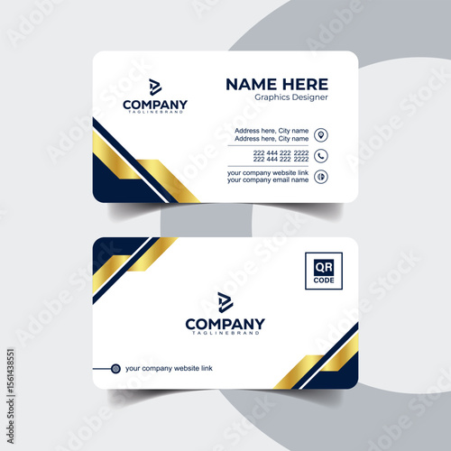 Minimalist Navy Blue and Gold Business Card Layout with Clean Design