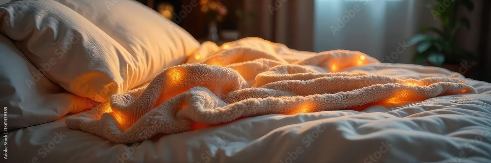 Fototapeta premium Cozy warm electric blanket draped over a bed, soft plush texture, ready for a relaxing sleep Perfect for chilly nights , bedding, wool