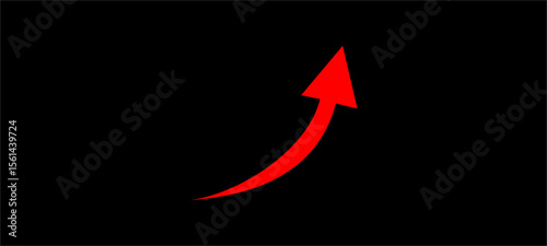 Red curved graph with arrow. Vector Illustration.