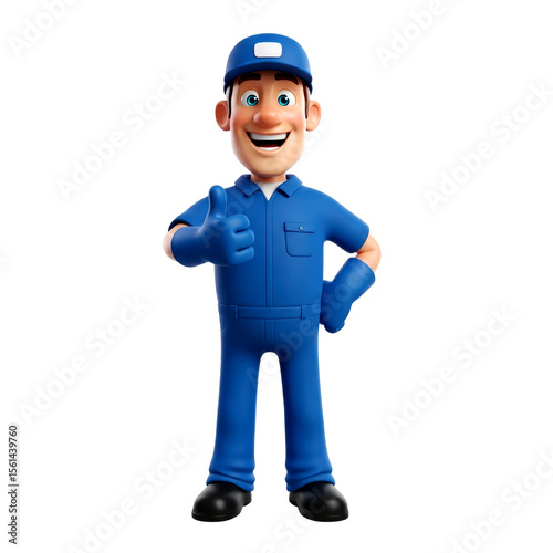 Smiling Cartoon Mechanic Giving Thumbs Up: 3D Render of a Happy Service Professional