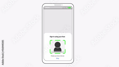 Modern Flat Illustration of Biometric Attendance System with Smartphone and Face Scanner for Employees