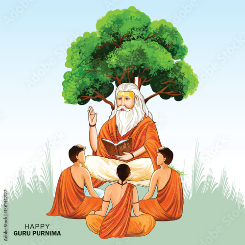 Happy guru purnima guru and shishya teaching god festival background