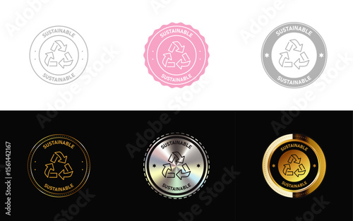 Sustainable logo. Icon, Stamp, Badge, Seal and Symbol vector