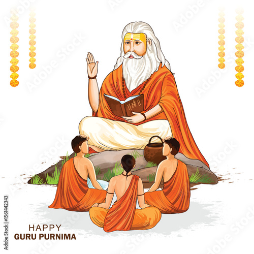 Happy guru purnima guru and shishya teaching god festival background