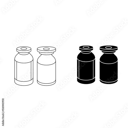 Injection Vial Bottle Vector in Symmetrical Black and White Style

