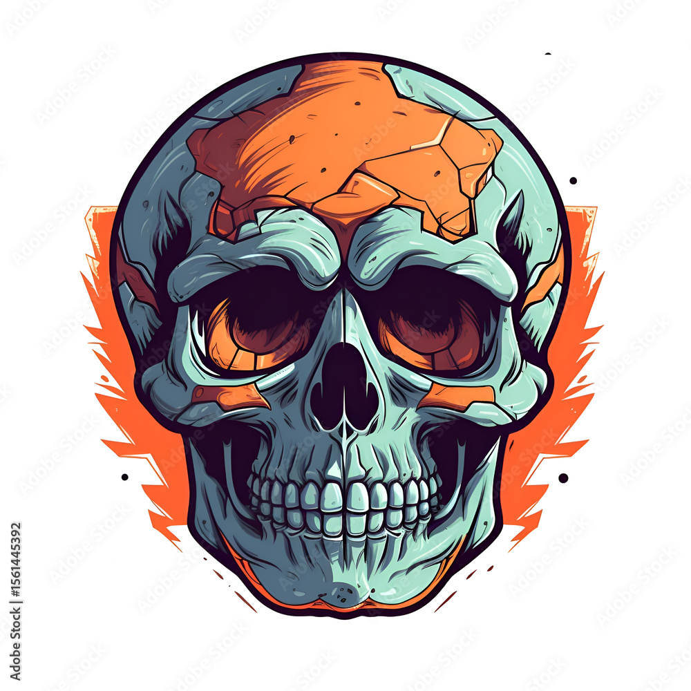 Fototapeta premium Detailed Teal and Orange Skull Vector Graphic Illustration