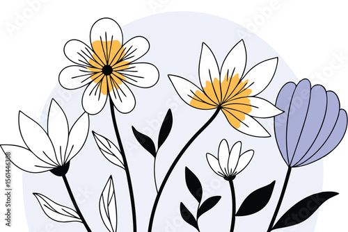 Elegant hand drawn botanical ink sketch of delicate flowers