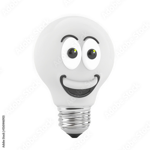 Happy light bulb cartoon character emoji isolated on transparent background
