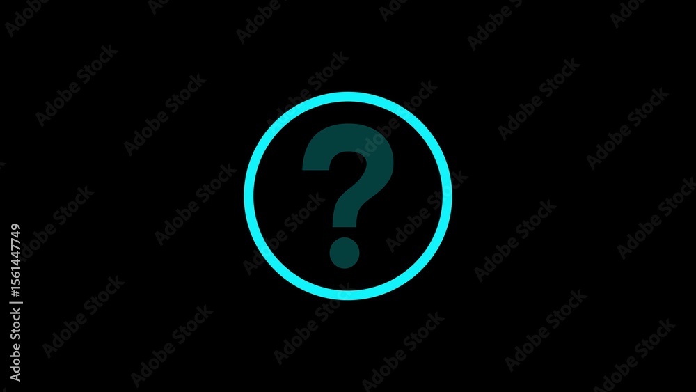 Teal Question Mark Inside a Glowing Circle on Black Background Teal Question Mark Inside a Glowing Circle on Black Background