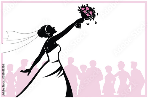 Elegant bride silhouette tossing bouquet at wedding celebration event