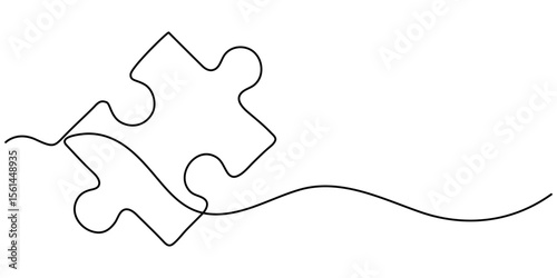 Puzzle Piece continuous one line drawing, Continuous Line Puzzle Vector Illustration, Puzzle continuous one line art drawing illustration. puzzle piece, Puzzle icon line continuous drawing vector. 