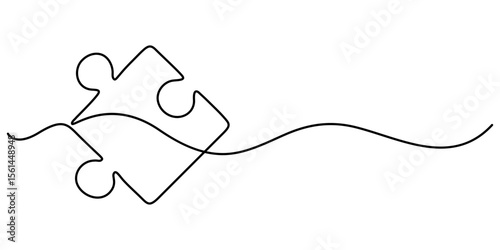 Puzzle Piece continuous one line drawing, Continuous Line Puzzle Vector Illustration, Puzzle continuous one line art drawing illustration. puzzle piece, Puzzle icon line continuous drawing vector. 