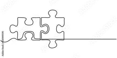 Puzzle Piece continuous one line drawing, Continuous Line Puzzle Vector Illustration, Puzzle continuous one line art drawing illustration. puzzle piece, Puzzle icon line continuous drawing vector. 