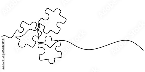 Puzzle Piece continuous one line drawing, Continuous Line Puzzle Vector Illustration, Puzzle continuous one line art drawing illustration. puzzle piece, Puzzle icon line continuous drawing vector. 