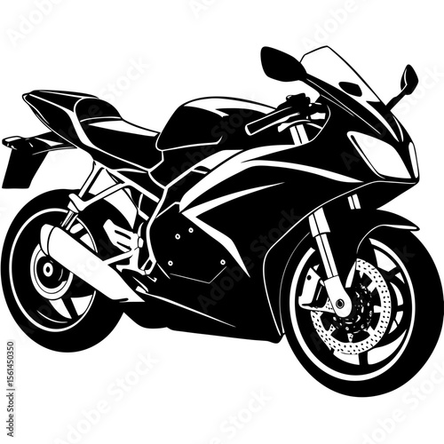 Sleek black and white graphic illustration of a modern sport motorcycle