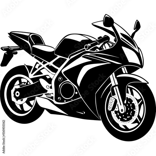 Sleek black sport motorcycle with white accents on a clean white background