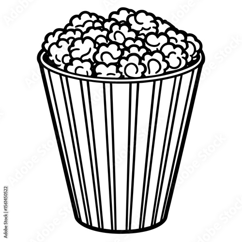 Black and white outline drawing of a bucket filled with popcorn